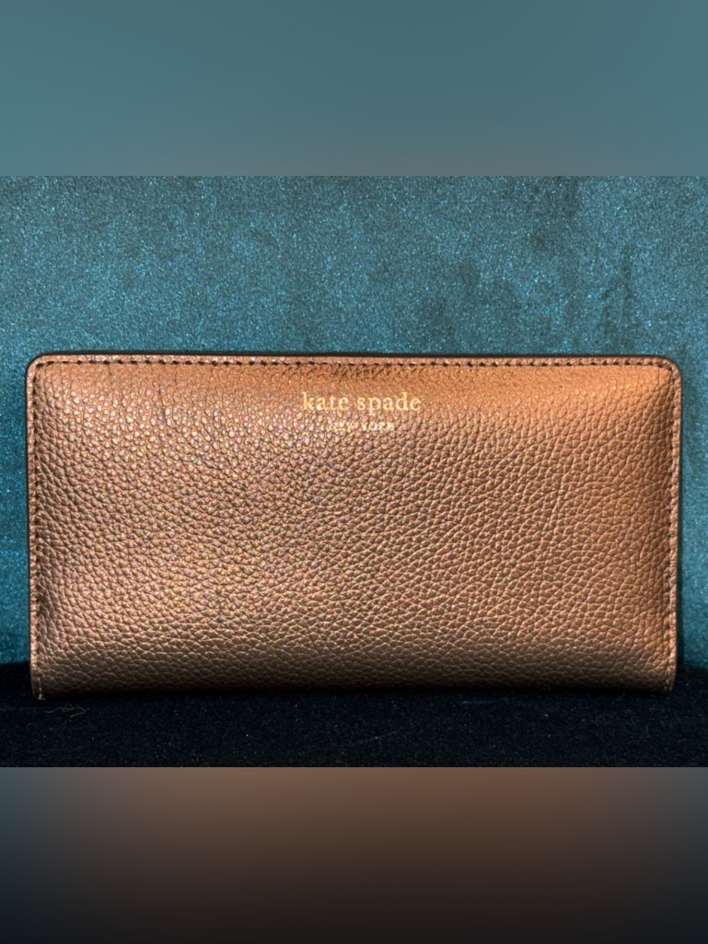 Kate Spade Eva Ash Metallic Brown large slim bifold wallet NWT